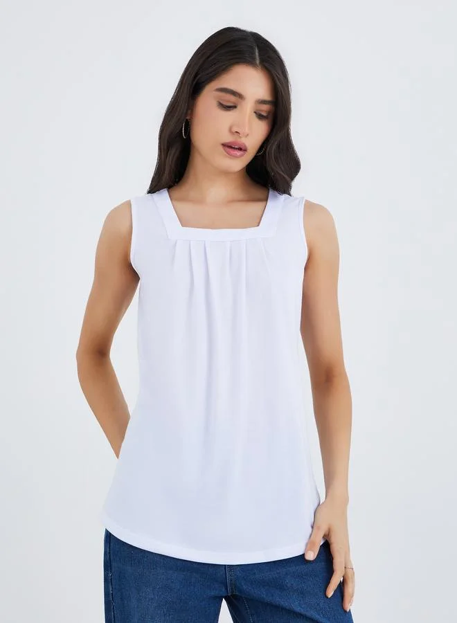 تايك تو Take Two Solid Square Neck Sleeveless Top