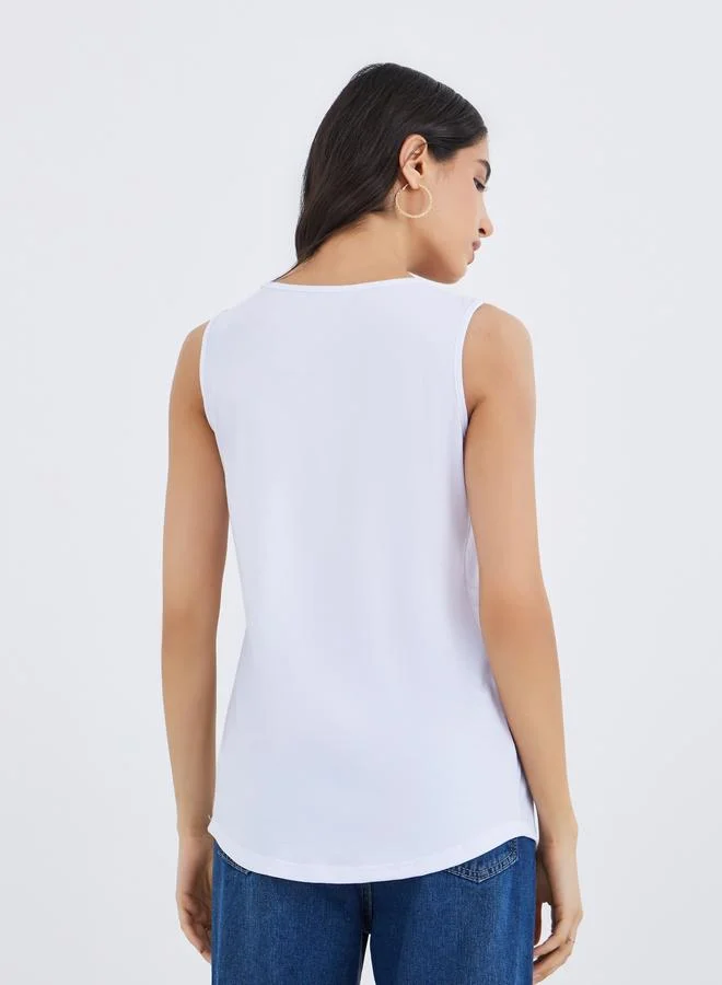 تايك تو Take Two Solid Square Neck Sleeveless Top