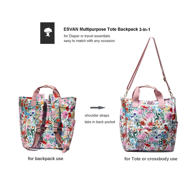 ESVAN Diaper Tote Bag Totepack Backpack Crossbody Bag 3 in 1 for Women Laptop Backpack Multifunctional with Insulated Pockets - Image 4