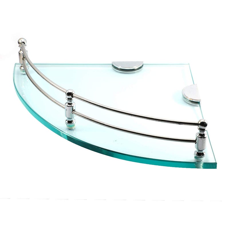 Bherunath Wall Mount Corner Shelf/Bathroom Shelf/Kitchen Shelf Transparent Glass Chrome Finish Corner Bathroom Shelf Accessories Pack of 1 (12 x 12)  - Image 3