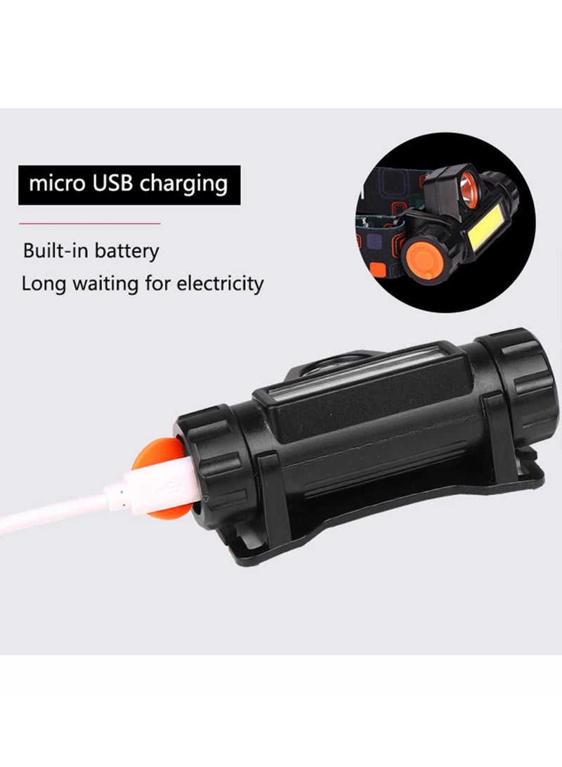 مايكروبلس مصباح رأس LED قوي  XPE + COB قابل لإعادة الشحن  USB مع بطارية مدمجة - Image 4