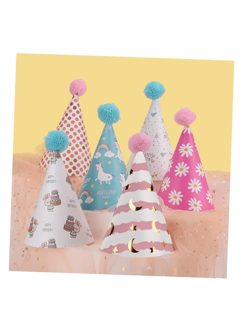 SYOSI 6pcs Birthday Party Hats, Adult Funny Party Kids Activities Daisy Lovely Unicorn Prop Style Paper Pom Pompom Pompoms Adorable Caps, Birthday Party Supplies and Decorations - Image 2