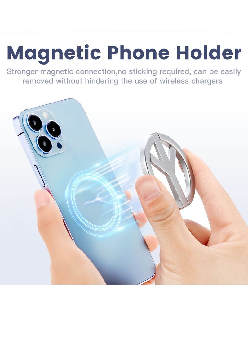 Magnetic Phone Kickstand, 360°Rotation Metal Magnetic Phone Grip & Foldable Magnetic Phone Holder, Adjustable Magnetic Phone Stand for iPhone 12/13/14 Series for MagSafe Accessories (Silver)  - Image 2
