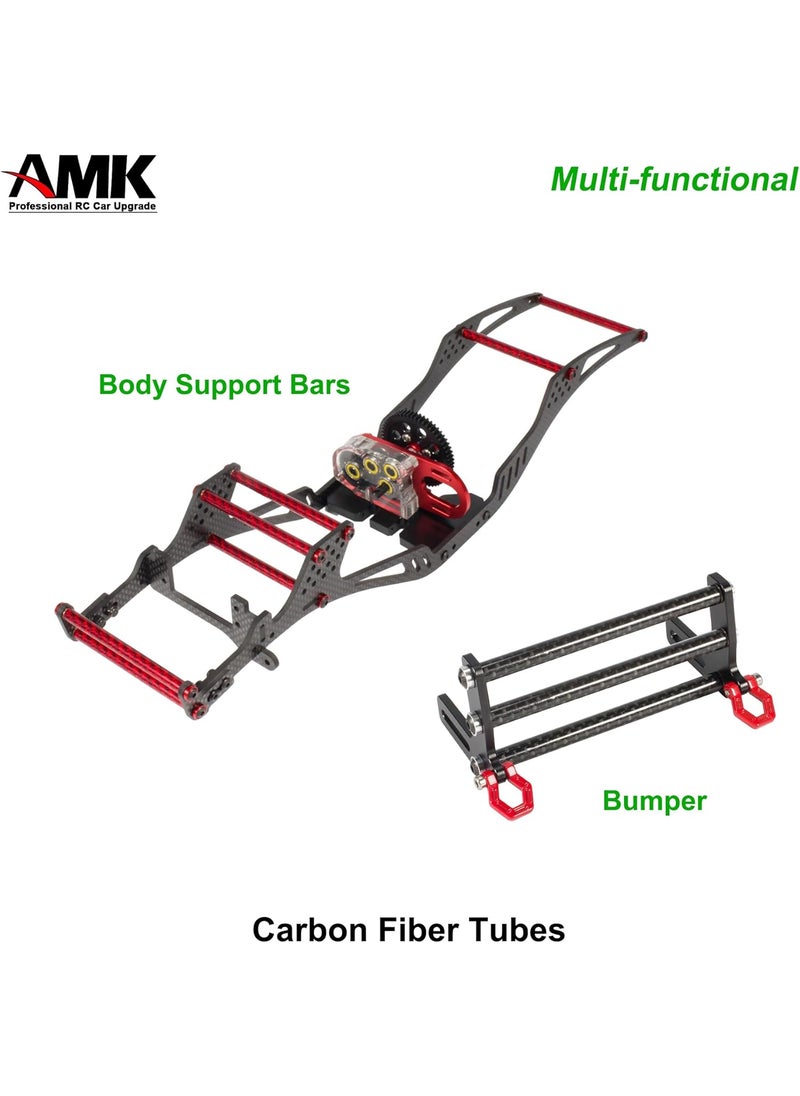 AMK AMK 6Pcs 67mm Carbon Fiber Bumper Tube Link Rods 110 Crawler Body Support Bars for LCG Chassis DIY Cheater Rigs Axial SCX10 II Element Enduro TRX6 TRX4 Upgrades Red  - Image 3