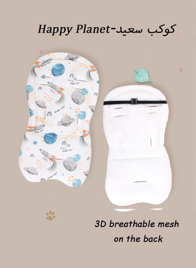 Vinnatsu Baby High Chair Cushion, Soft And Comfortable Cotton Baby Dining Chair Cushion, Cotton Baby Stroller Cushion Pad, Colored Pattern Design Baby Carriage Non Slip Cushion, Car Seat Pad, Happy Planet - Image 2