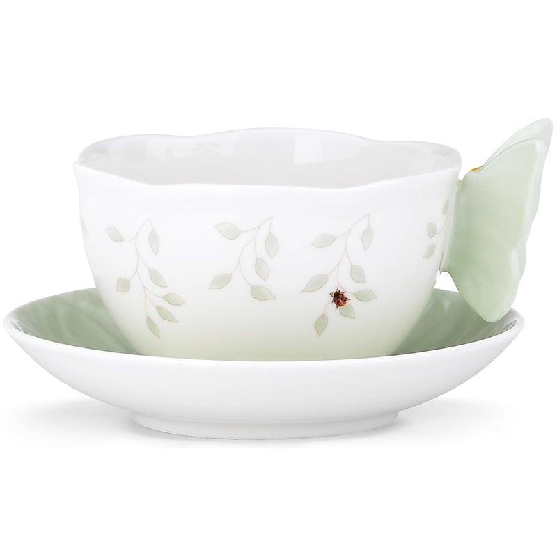 Lenox Butterfly Meadow Figural Green Cup and Saucer 095 LB White