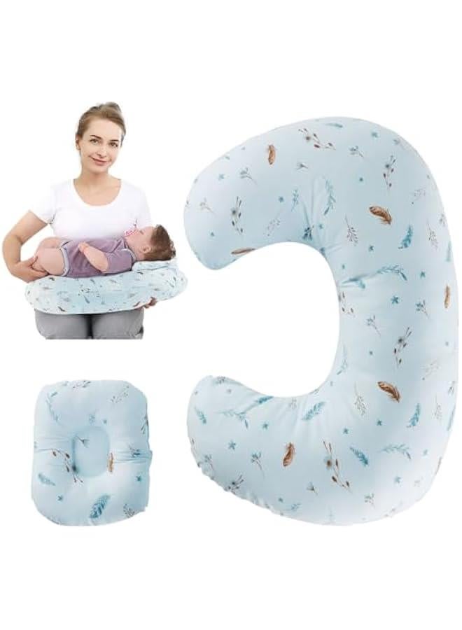 HOOKOR Nursing Pillow for Infant Feeding Cushion, Newborn Support Pillow for Breastfeeding Baby and Bottle Feeding, with Washable Pillow Cover for Boys & Girls (Blue (Feather)) - Image 2