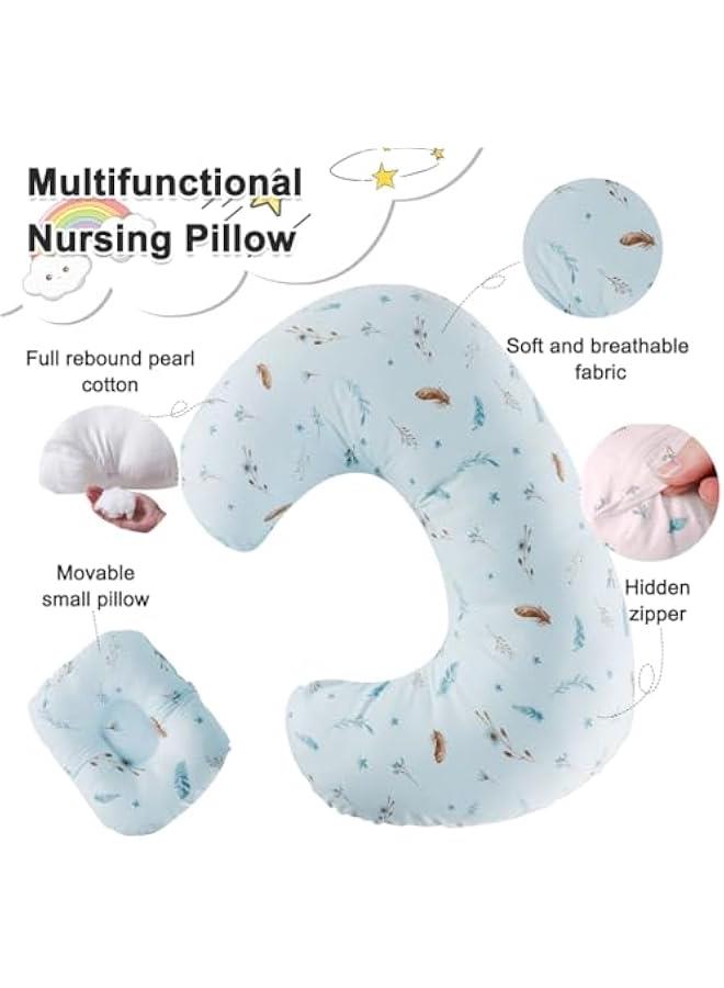 HOOKOR Nursing Pillow for Infant Feeding Cushion, Newborn Support Pillow for Breastfeeding Baby and Bottle Feeding, with Washable Pillow Cover for Boys & Girls (Blue (Feather)) - Image 4