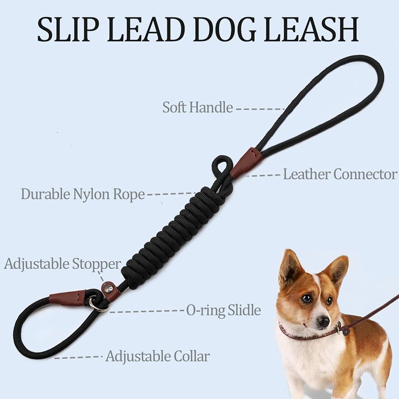 MayPaw Slip Lead Control Leash for Dogs No Pull, 13+ Colors Classic Dog Lead 7 FT Pet Slip Leash, 1/4â€ Rope Leashes for Small Medium Animals (7ft*1/4", Black) - Image 2