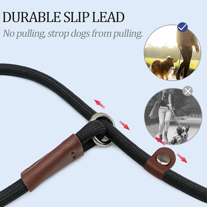 MayPaw Slip Lead Control Leash for Dogs No Pull, 13+ Colors Classic Dog Lead 7 FT Pet Slip Leash, 1/4â€ Rope Leashes for Small Medium Animals (7ft*1/4", Black) - Image 3