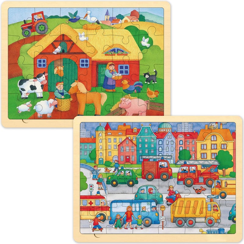 MoinKidz 24 Piece Puzzles for Kids Ages 35 in 2 Designs with Picture Underneath Unique Pieces Wooden Jigsaw Puzzle for 2 3 4 Year Old Farm and Traffic Preschool Toddler Puzzles with Puzzle Tray - Image 3