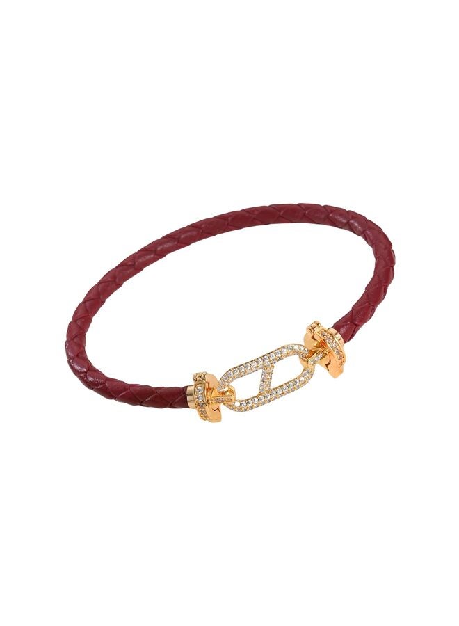 LAMAY Unisex Genuine Leather Braided 17cm Brown Bracelet with Cubic Zirconia - Image 1