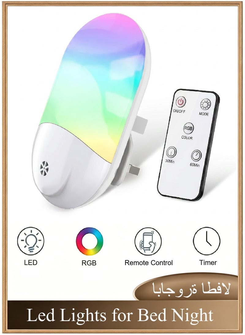 LED Night Lights for Bed Night , Plug in Wall Lighting, Automatic Dusk to Dawn Sensor RGB Color Changing Home-Decor-Bulbs, Remote Control Color Change LED Lamps for Bedroom, Hallway, Kitchen, Stairs - Image 1