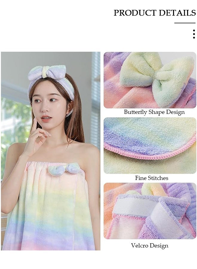 DUNISO 4 Pcs Bath Wrap Towel and Hair Drying Towel Kit, Adjustable Elastic Ultra Absorbent Towel Wrap with Snap Closure Microfiber Soft Coral Fleece Quick Dry Hair Towel Wrap for Women Girl - Image 4