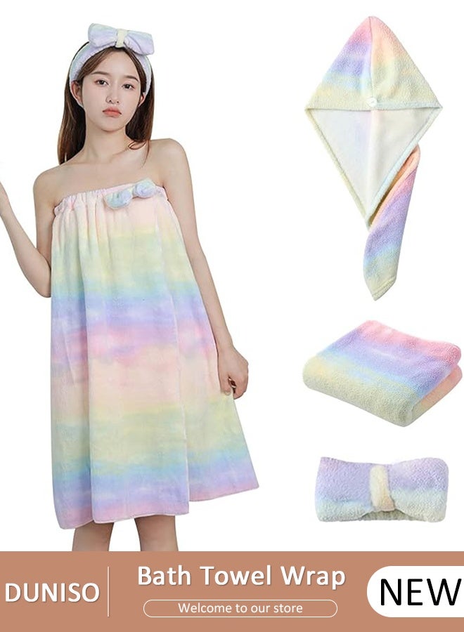 DUNISO 4 Pcs Bath Wrap Towel and Hair Drying Towel Kit, Adjustable Elastic Ultra Absorbent Towel Wrap with Snap Closure Microfiber Soft Coral Fleece Quick Dry Hair Towel Wrap for Women Girl - Image 1