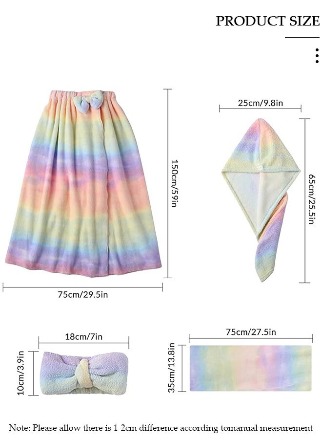 DUNISO 4 Pcs Bath Wrap Towel and Hair Drying Towel Kit, Adjustable Elastic Ultra Absorbent Towel Wrap with Snap Closure Microfiber Soft Coral Fleece Quick Dry Hair Towel Wrap for Women Girl - Image 2