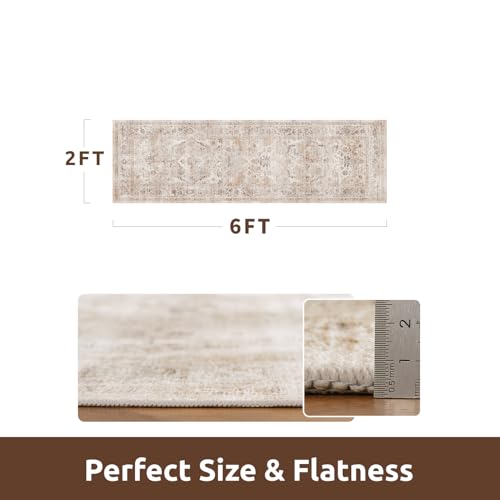 AMOAMI2X6 Runner RugWashable Runners for HallwaysSoft Non Slip Bedside Rugs for BedroomVintage Long Rug for Hallways Entryway Laundry Room Stair Kitchen Bathroom Beige - Image 3