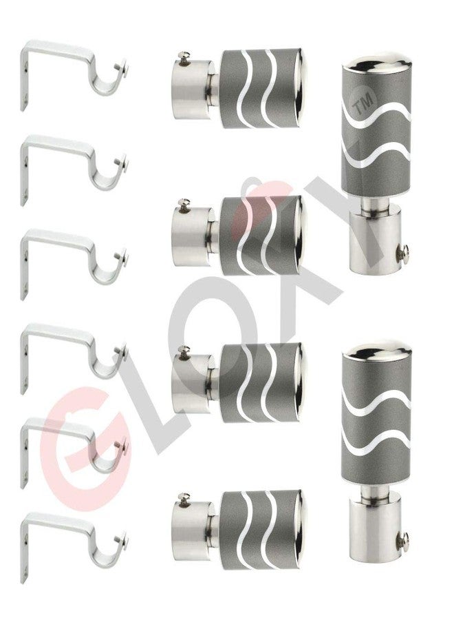 GLOXY ENTERPRISE GLOXY Stainless Steel Brackets Parda Holder with Support 1 Inch Curtains Rod Pocket Finials Designer Door and Window Curtain Holders and Rod Support Fittings (Grey, 3 Pair Set) - Image 1