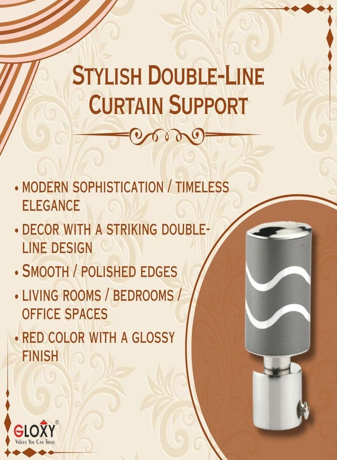 GLOXY ENTERPRISE GLOXY Stainless Steel Brackets Parda Holder with Support 1 Inch Curtains Rod Pocket Finials Designer Door and Window Curtain Holders and Rod Support Fittings (Grey, 3 Pair Set) - Image 3