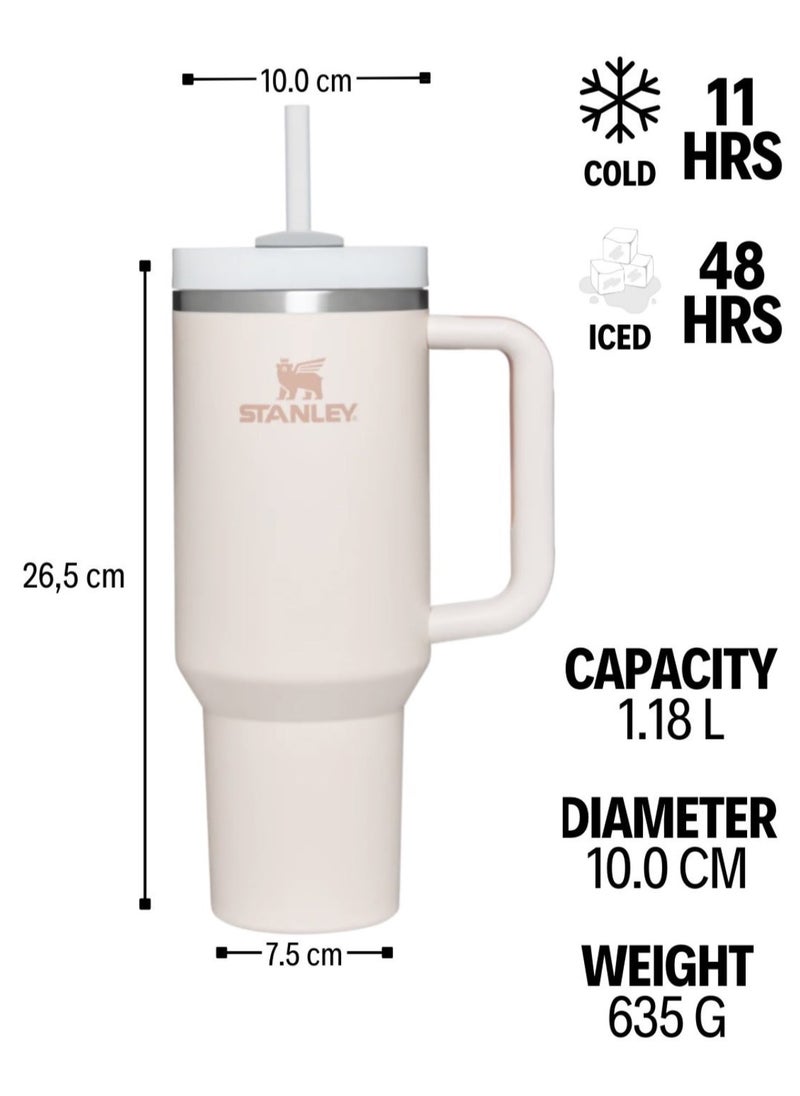 Stanley - Quencher H2.0 FlowState Stainless Steel Vacuum Insulated Tumbler with Lid and Straw for Water, Iced Tea or Coffee, Smoothie and More, Rose Quartz 2.0, 40oz Stanley Cup - Image 1
