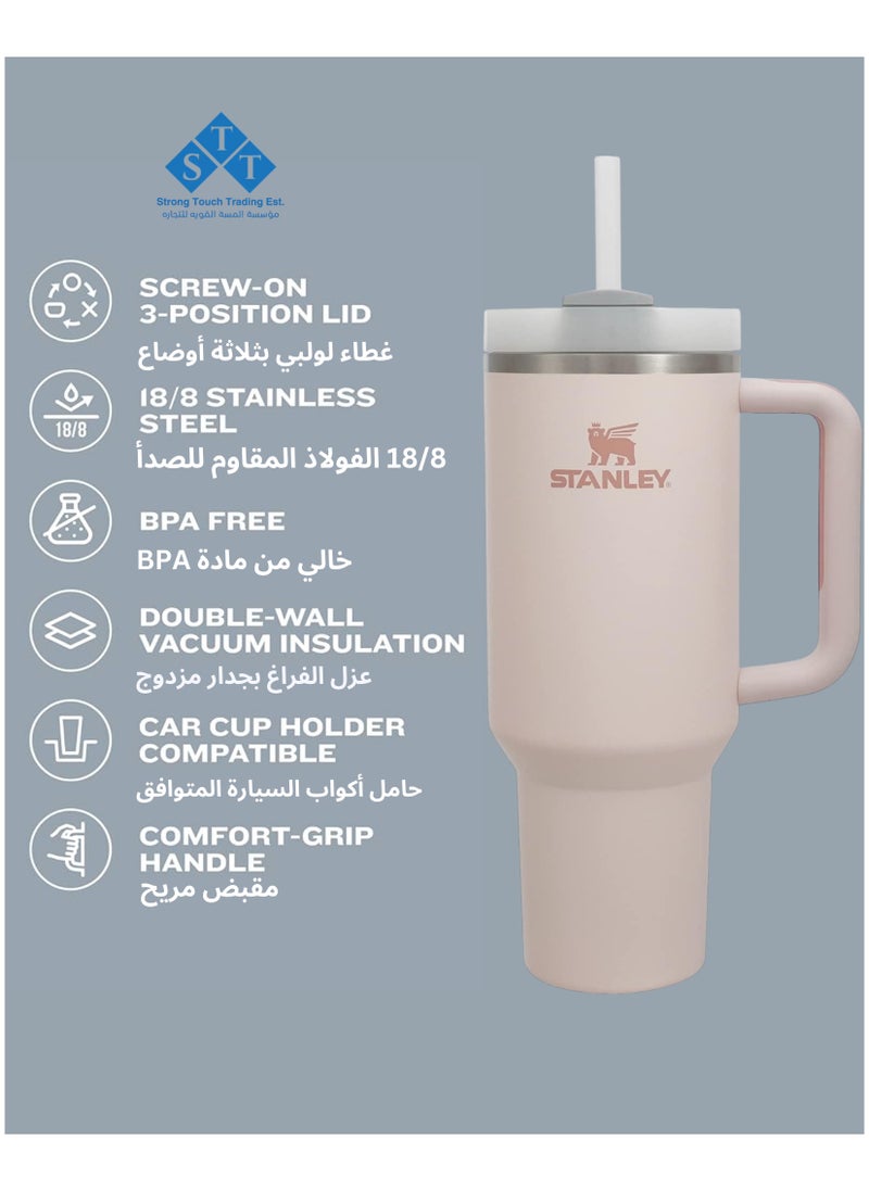 Stanley - Quencher H2.0 FlowState Stainless Steel Vacuum Insulated Tumbler with Lid and Straw for Water, Iced Tea or Coffee, Smoothie and More, Rose Quartz 2.0, 40oz Stanley Cup - Image 1