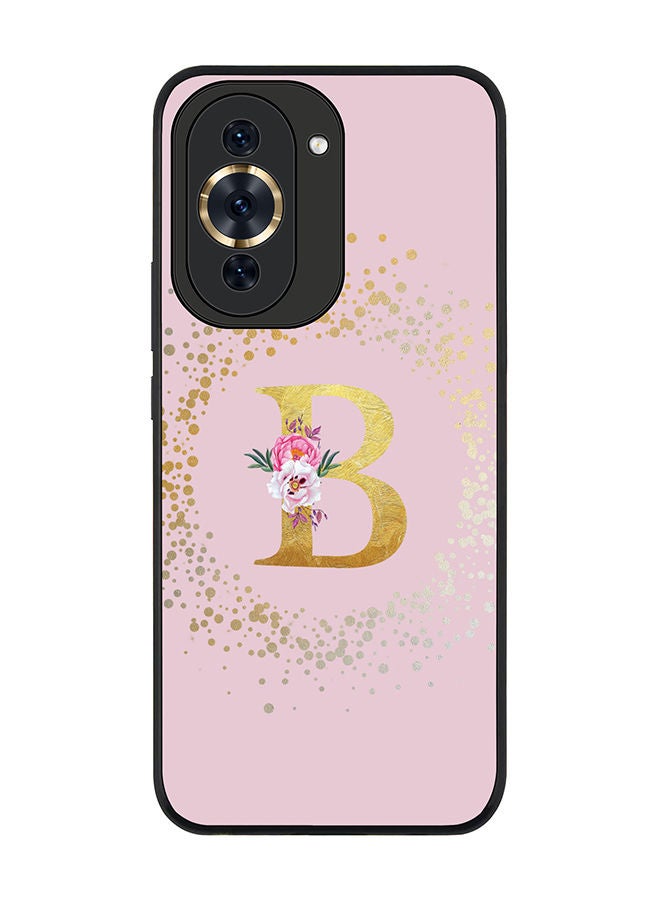Stylizedd Rugged Black edge case for Huawei nova 10 Pro Slim fit Soft Case Flexible Rubber Edges TPU Gel Thin Cover - Custom Monogram Initial Letter Floral Pattern Alphabet - B (Pink) - Image 1