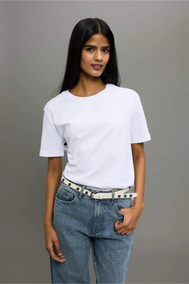 DeFacto Regular Fit Crew Neck Basic Cotton White T-Shirt