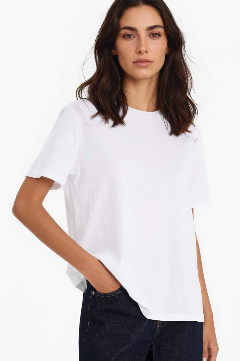 DeFacto Regular Fit Crew Neck Basic Cotton White T-Shirt