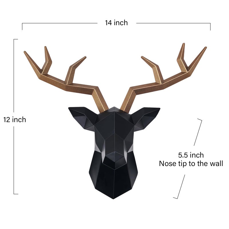 Keygift Geometrical Deer Head Wall Decor Black&Copper Faux Taxidermy Resin Animal Head Wall Mount Deer Antlers Wall Sculptures - Image 4