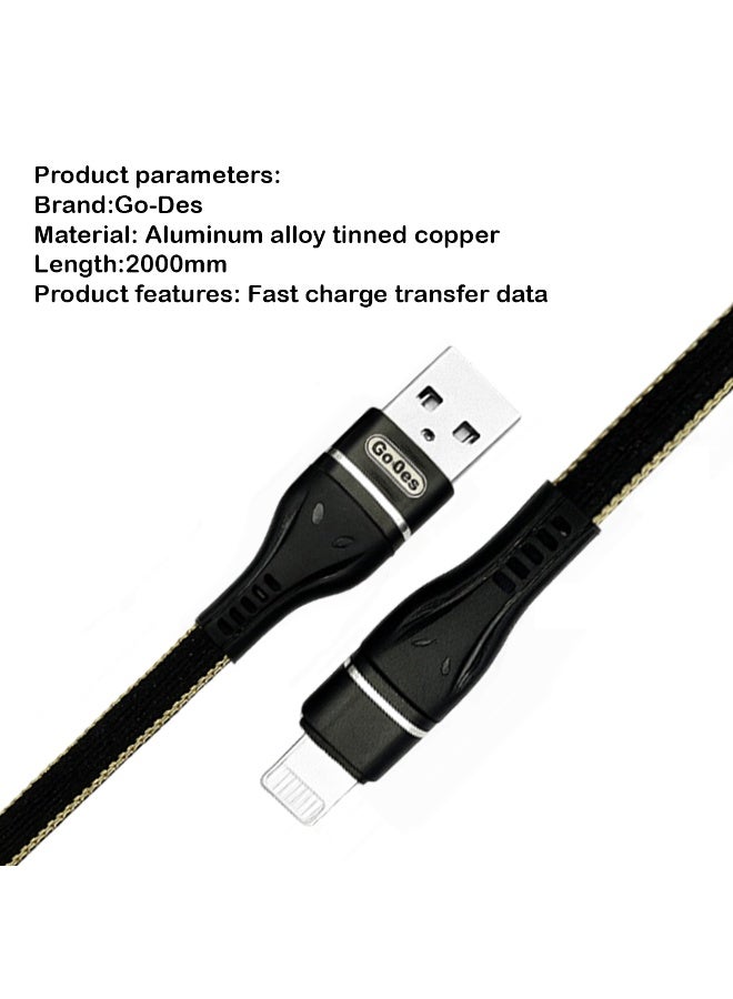 جو-ديز كابل شحن ونقل بيانات سريع Go-Des بطول 2 متر لأجهزة iPhone، موصل USB إلى iPhone بقوة 2.4 أمبير، سلك مضفر قوي، مقاوم للحرارة، قلب نحاسي مطلي بالقصدير، كابل شحن ومزامنة متين GD-UC530IP - Image 5