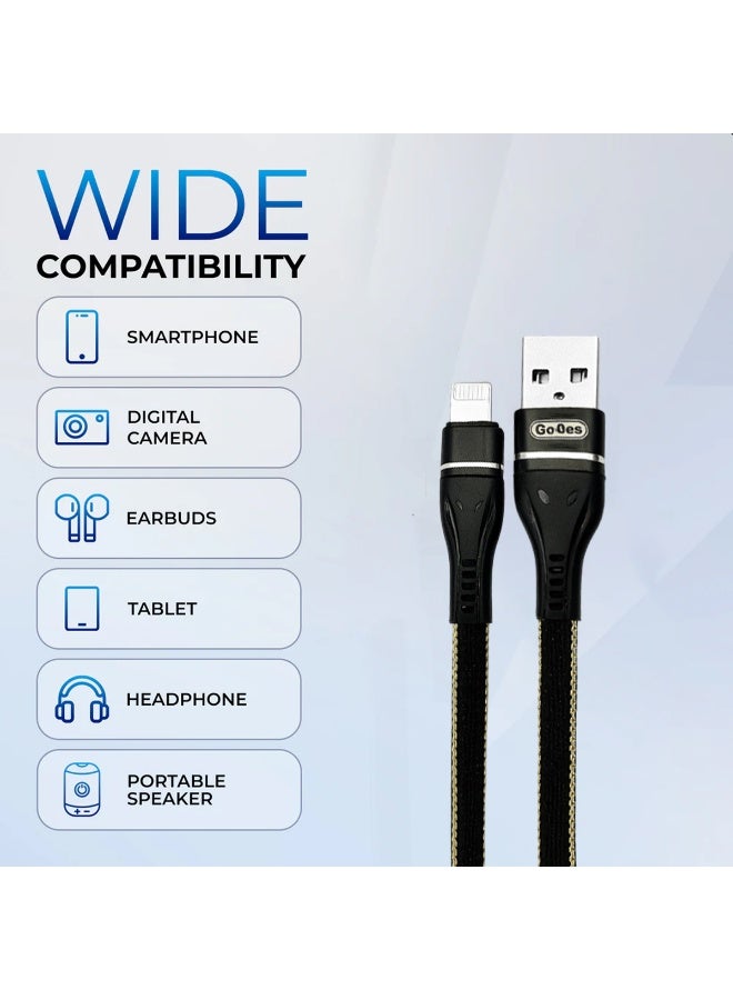 جو-ديز كابل شحن ونقل بيانات سريع Go-Des بطول 2 متر لأجهزة iPhone، موصل USB إلى iPhone بقوة 2.4 أمبير، سلك مضفر قوي، مقاوم للحرارة، قلب نحاسي مطلي بالقصدير، كابل شحن ومزامنة متين GD-UC530IP - Image 4