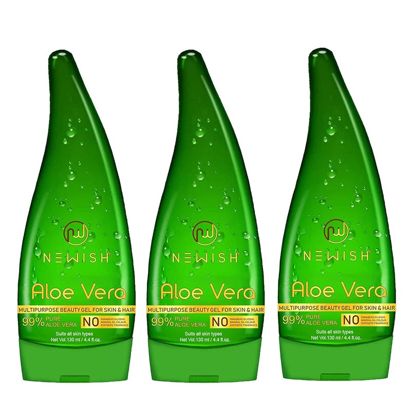 Newish Newish 99 Pure Aloe Vera Gel for Face Skin  Hair  130ml Pack of 3 Ultimate Gel For Glowing Skin  For Both Men and Women  - Image 1