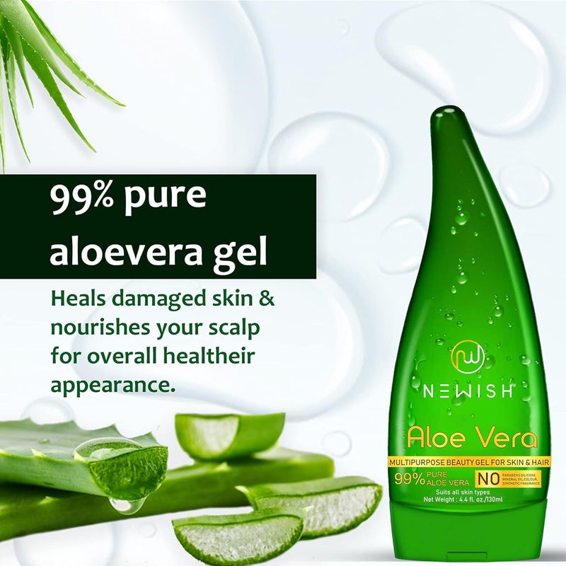 Newish Newish 99 Pure Aloe Vera Gel for Face Skin  Hair  130ml Pack of 3 Ultimate Gel For Glowing Skin  For Both Men and Women  - Image 3