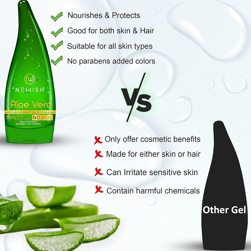 Newish Newish 99 Pure Aloe Vera Gel for Face Skin  Hair  130ml Pack of 3 Ultimate Gel For Glowing Skin  For Both Men and Women  - Image 5