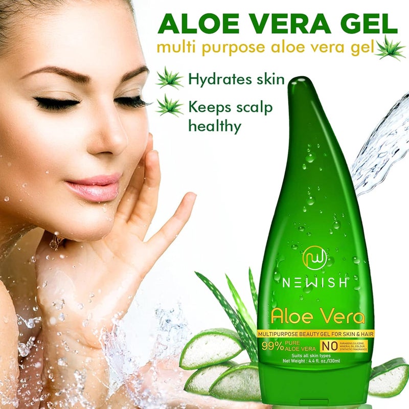 Newish Newish 99 Pure Aloe Vera Gel for Face Skin  Hair  130ml Pack of 3 Ultimate Gel For Glowing Skin  For Both Men and Women  - Image 4