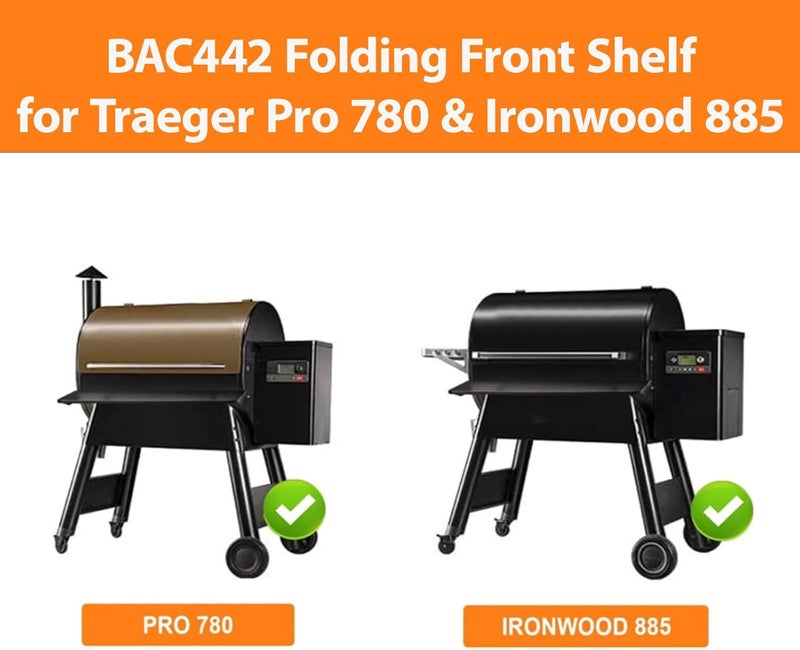 Utheer Folding Front Shelf for Traeger Pro 780 and Ironwood 885, BAC442 Grill Accessory 32.9" x 11.5", Heavy-Duty Steel Table Supports 60 LBS, Foldable Prep & Storage Station for BBQ Tools & Food - Image 4