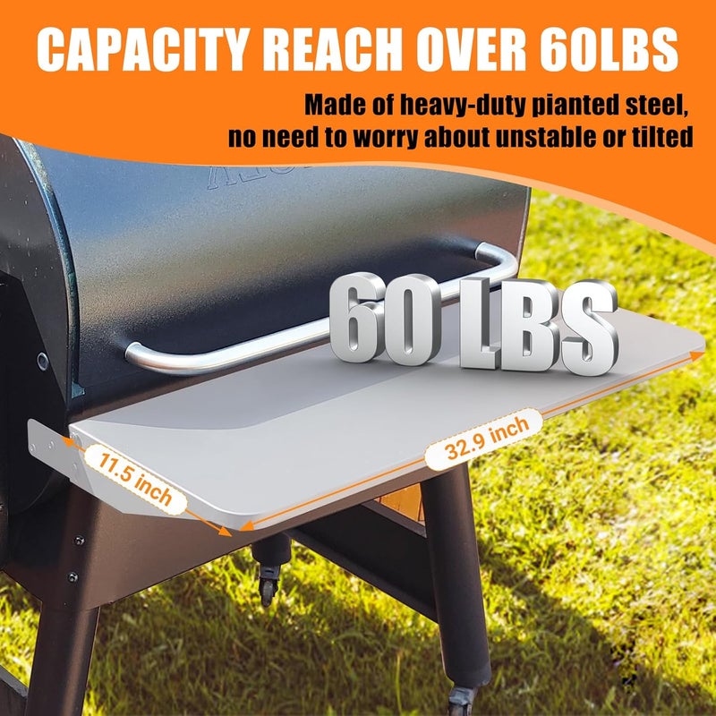 Utheer Folding Front Shelf for Traeger Pro 780 and Ironwood 885, BAC442 Grill Accessory 32.9" x 11.5", Heavy-Duty Steel Table Supports 60 LBS, Foldable Prep & Storage Station for BBQ Tools & Food - Image 3