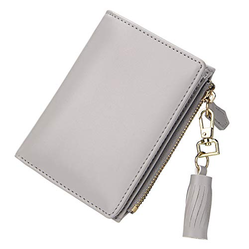 GEEAD Small Wallets for Women Bifold Slim Coin Purse Zipper ID Card Holder PU Leather Grey - Image 1