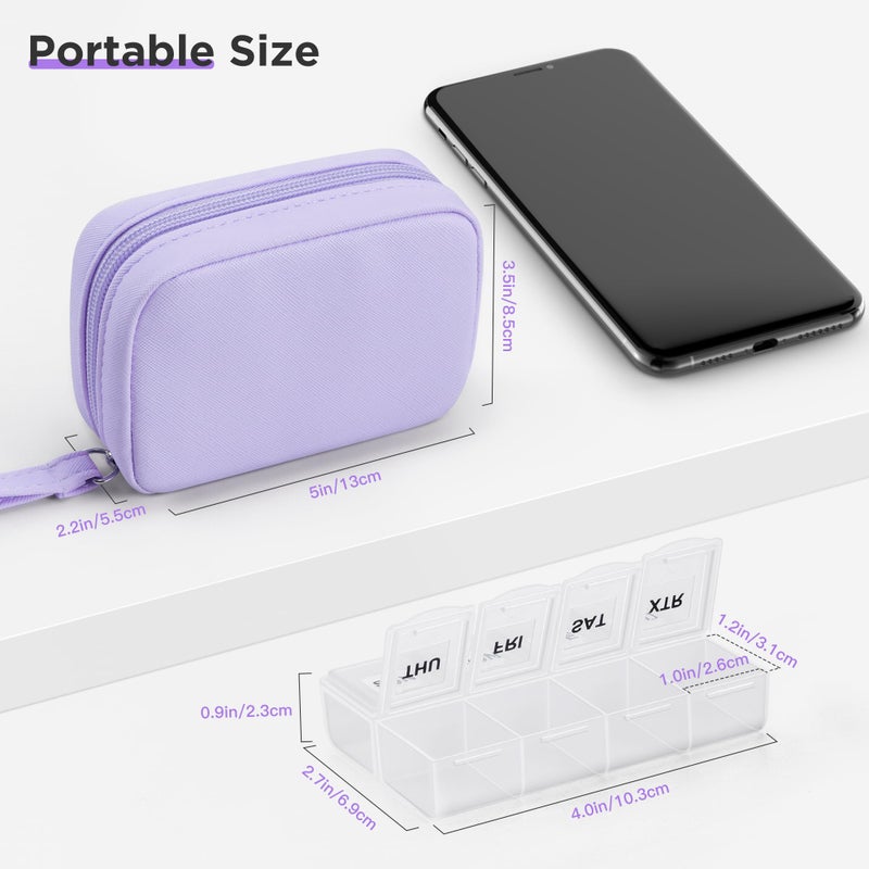 Zannaki Cute Pill Organizer for Purse with Two Removable 7-Day Pill Box, Travel PU Leather Pill Case, Portable Weekly Pill Container with Storage Bag to Hold Vitamins, Fish Oils, Supplements (Purple) - Image 2