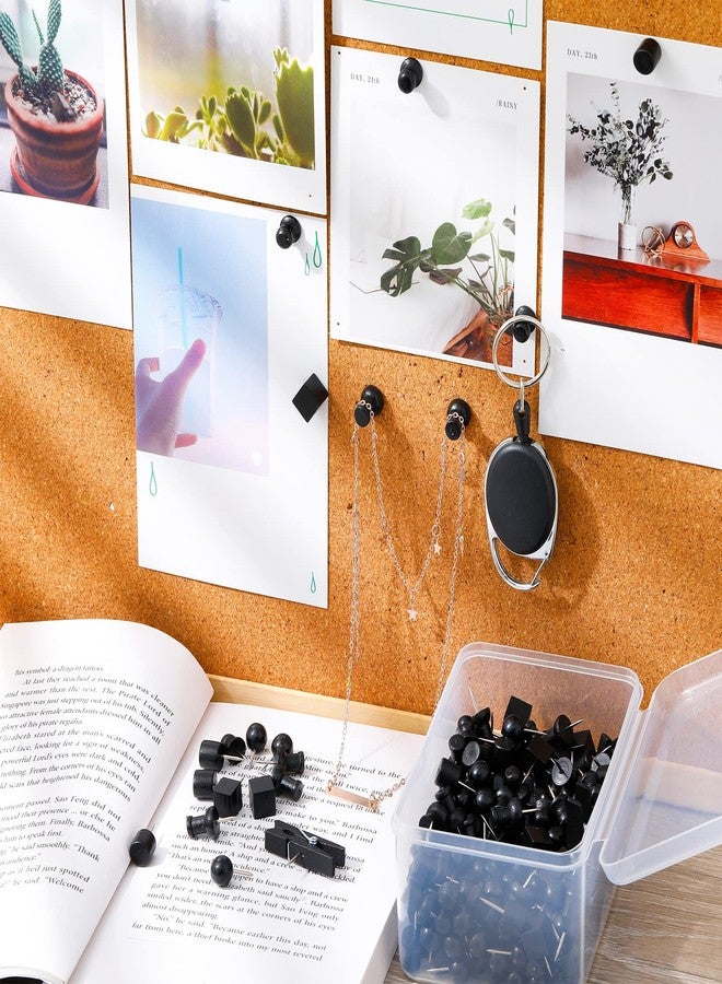 مارسبارك 220 قطعة من 6 أنواع دبابيس خشبية للوحة الفلين، دبابيس إبهام مزخرفة، دبابيس خشبية برأس مدبب، دبابيس خرائط، دبابيس تحديد للوحة الإعلانات، ملصقات الصور الورقية (أسود) - Image 4