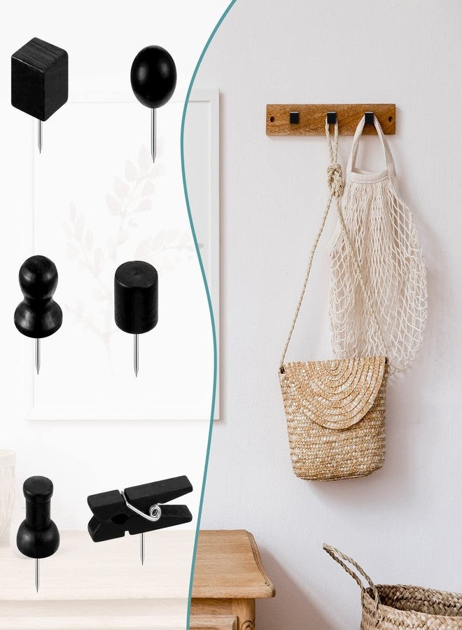 مارسبارك 220 قطعة من 6 أنواع دبابيس خشبية للوحة الفلين، دبابيس إبهام مزخرفة، دبابيس خشبية برأس مدبب، دبابيس خرائط، دبابيس تحديد للوحة الإعلانات، ملصقات الصور الورقية (أسود) - Image 3