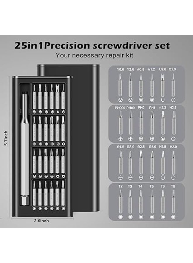 25 in 1 Precision Screwdriver Set Magnetic Mini Repair Tool Kit with Flat Cross Torx Hex More Bits Compact and Portable Case Ideal for Electronics Laptops - Image 2