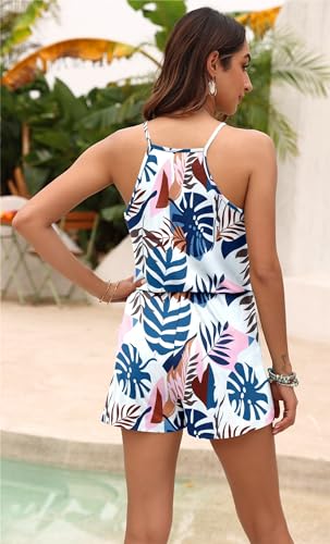 MISFAY Womens Summer Loose V Neck Spaghetti Strap Short Jumpsuit Rompers 2025(Blue Plantain,M) - Image 3