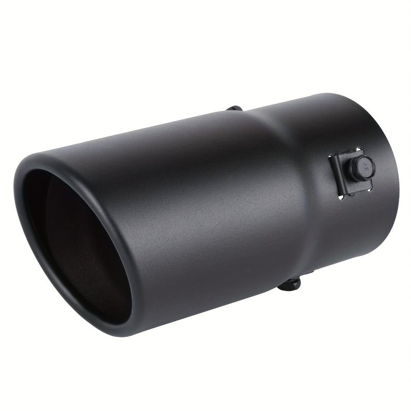 1PC 2 Inch 76mm Diameter Double Layer Round Bevel Exhaust Tailpipe Silvery Stainless Steel Single Outlet Universal Car Motorcycle Muffler Replacement - Image 3