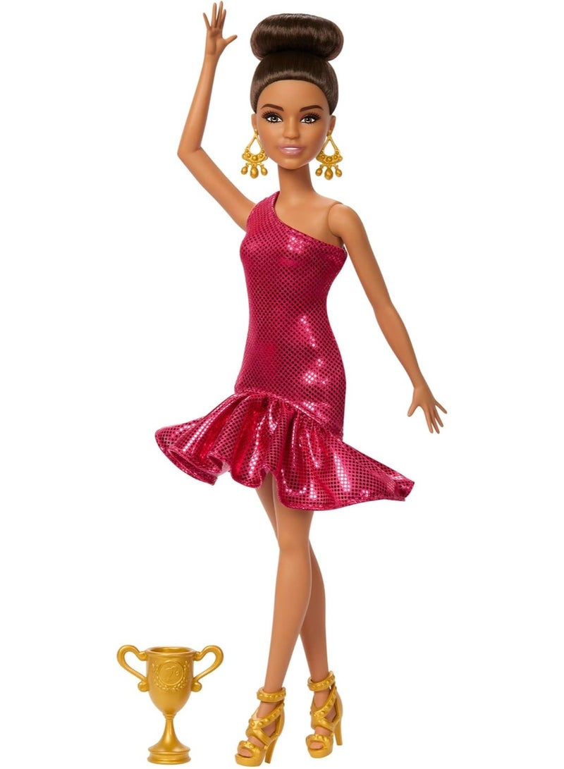 Barbie Ballroom Dancer Fashion Doll with Red Ruffle Dress, Dancing Shoes & Trophy Accessory - Image 1