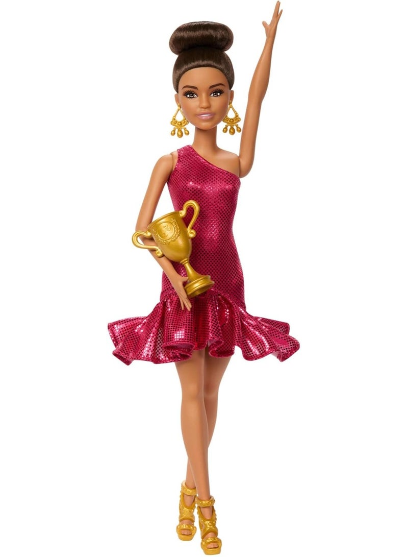 Barbie Ballroom Dancer Fashion Doll with Red Ruffle Dress, Dancing Shoes & Trophy Accessory - Image 2