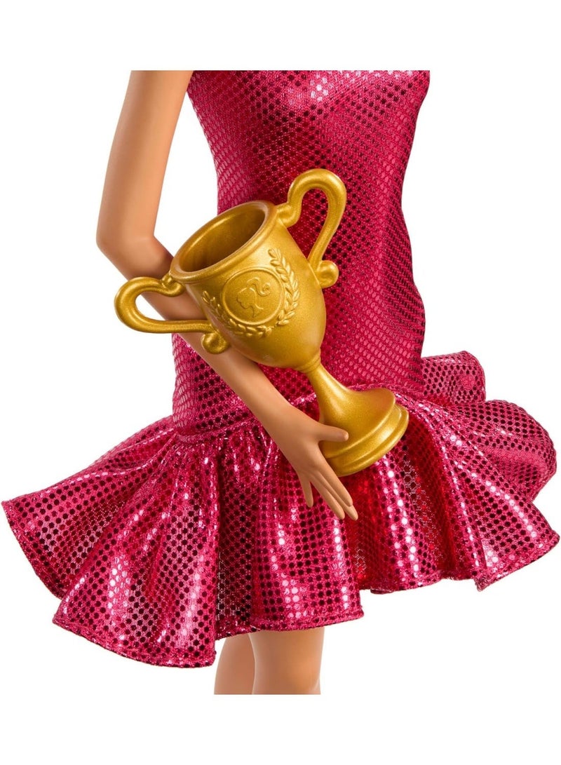 Barbie Ballroom Dancer Fashion Doll with Red Ruffle Dress, Dancing Shoes & Trophy Accessory - Image 4
