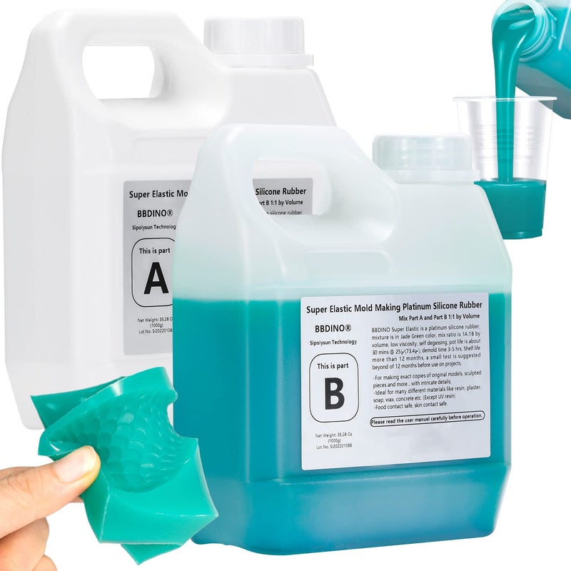 BBDINO مجموعة صنع قوالب السيليكون المرنة الفائقة BBDINO 7056 أونصة من السيليكون السائل لصنع القوالب مجموعة صنع قوالب السيليكون المطاطية 11 بالحجم مثالية لصب قوالب الراتنج ثلاثية الأبعاد قوالب السيليكون باللون الأخضر الجاد