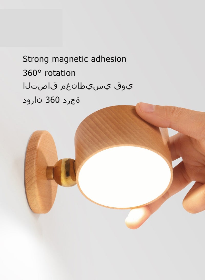 جنية مصباح ليلي خشبي LED مع مصباح حائط يعمل باللمس قابل للتعتيم وقابل لإعادة الشحن عبر USB، مصباح مغناطيسي قابل للدوران 360 درجة، مناسب لمصابيح السرير، زخارف الحائط، إلخ، خشب الزان - Image 3
