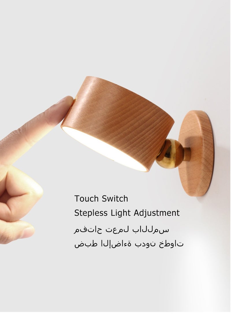 جنية مصباح ليلي خشبي LED مع مصباح حائط يعمل باللمس قابل للتعتيم وقابل لإعادة الشحن عبر USB، مصباح مغناطيسي قابل للدوران 360 درجة، مناسب لمصابيح السرير، زخارف الحائط، إلخ، خشب الزان - Image 4